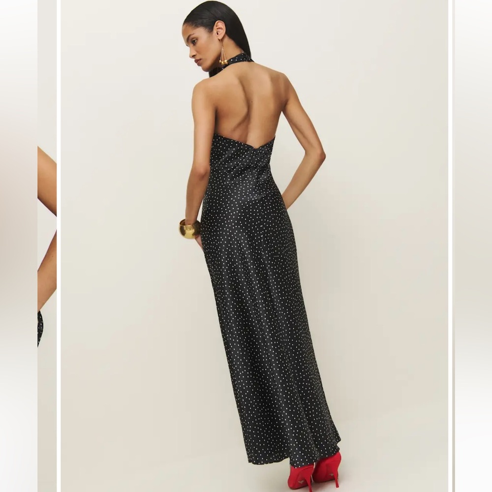 Reformation Black Polka Dot Halter Slip Dress - Picture 3 of 5